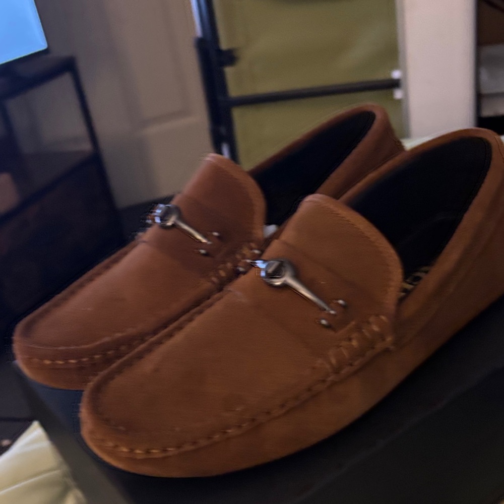 Coach Crosby Turnlock Toffee Suede Drivers Shoes, Size 9.5